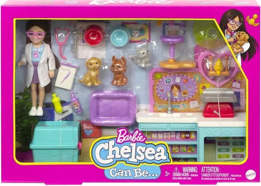 Ігровий набір лялька Барбі Челсі Ветеринарна клініка Barbie Chelsea Pet Vet Playset HGT12 КБ0148 фото